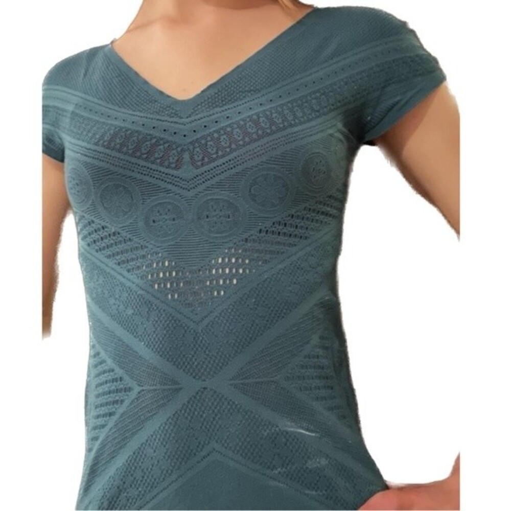 Bebe Women's Y2K Vintage See Through Mesh Netting Lace V Neck Top Size M/L